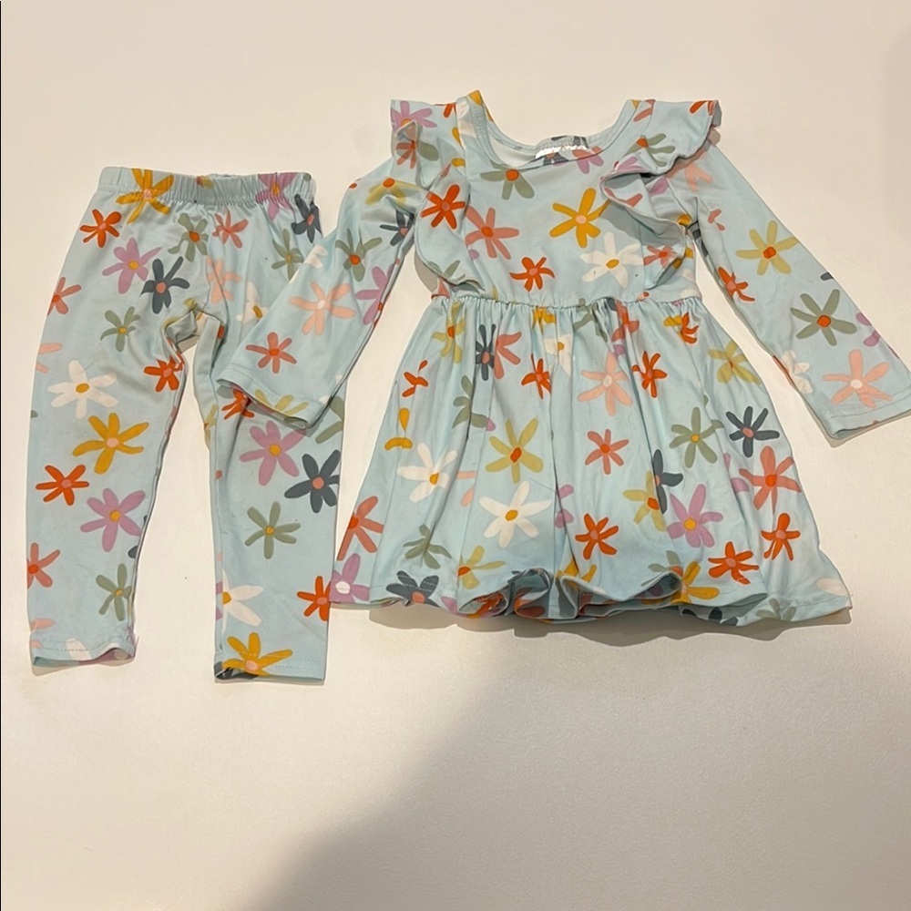 Colorful Floral Dress and Leggings Set